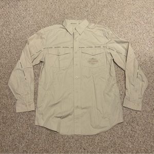 Harley Davidson HDMC Men's Long Sleep Button Down Shirt Size Small Collar Beige